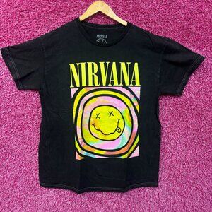 Nirvana Never Mind Smiley Face Mineral Wash Grunge Tshirt size Large